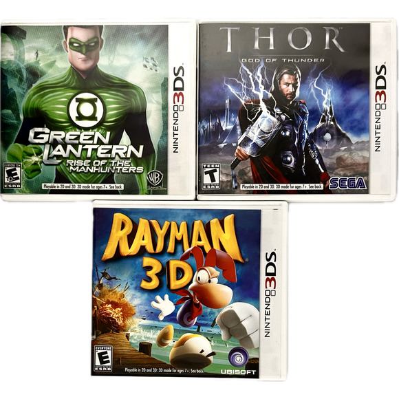 Nintendo 3DS LOT 3 Games Thor Green Lantern RayMan CIB Tested
